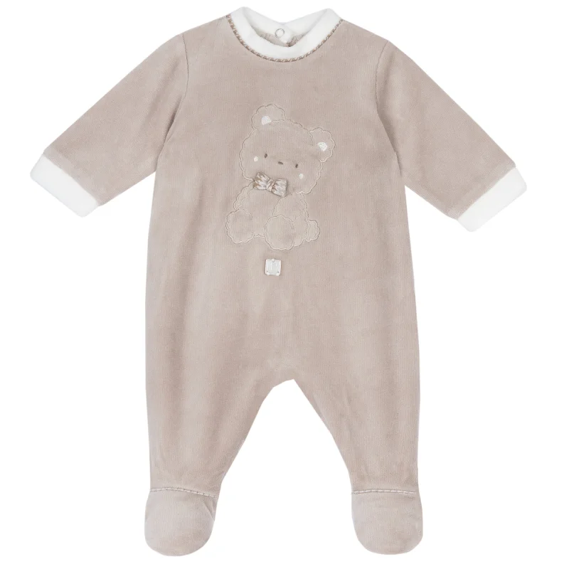Salopeta bebelusi Chicco din velur, Bej cu model, 00370-69MFCI