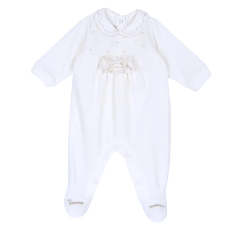 Salopeta bebelusi Chicco din velur, Alb, 00320-69MFCI