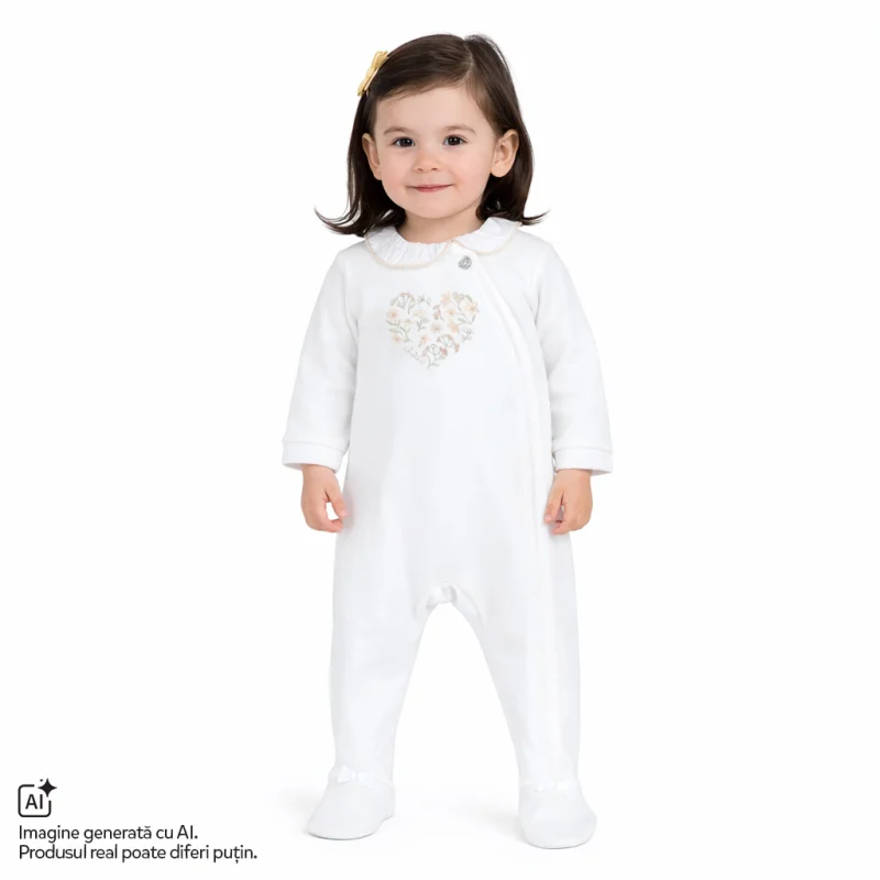 Salopeta bebe Chicco din velur cu deschidere in fata, Alb cu model, 01474-70MFCI