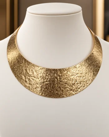 Colier statement cu design minimalist, metal auriu cu finisaj lovitura de ciocan