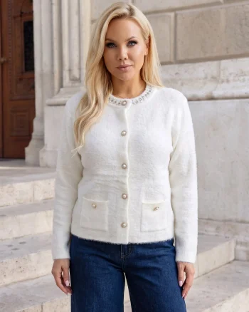 Cardigan elegant din tricot pufo...