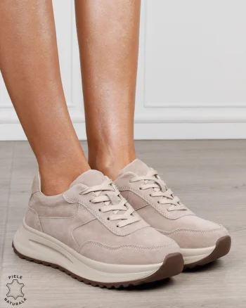 Pantofi sport damă din piele naturală Intoarsa cu talpă înaltă CRL1864 BEJ