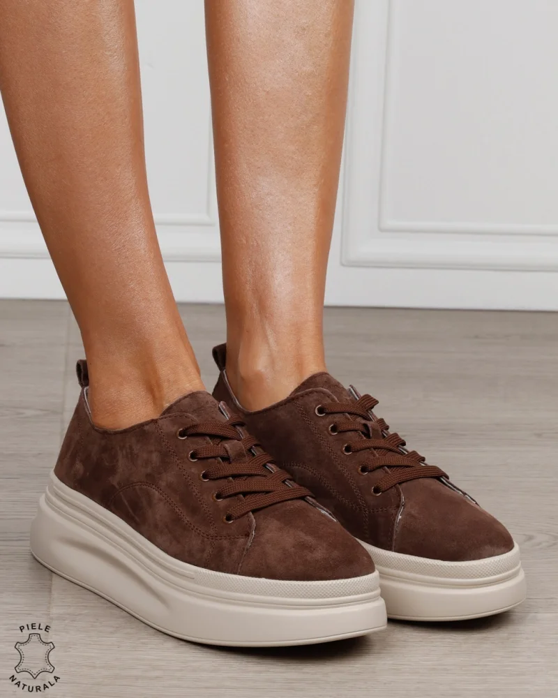 Pantofi sport damă din piele naturală Intoarsa CRL1865 CAFENIU