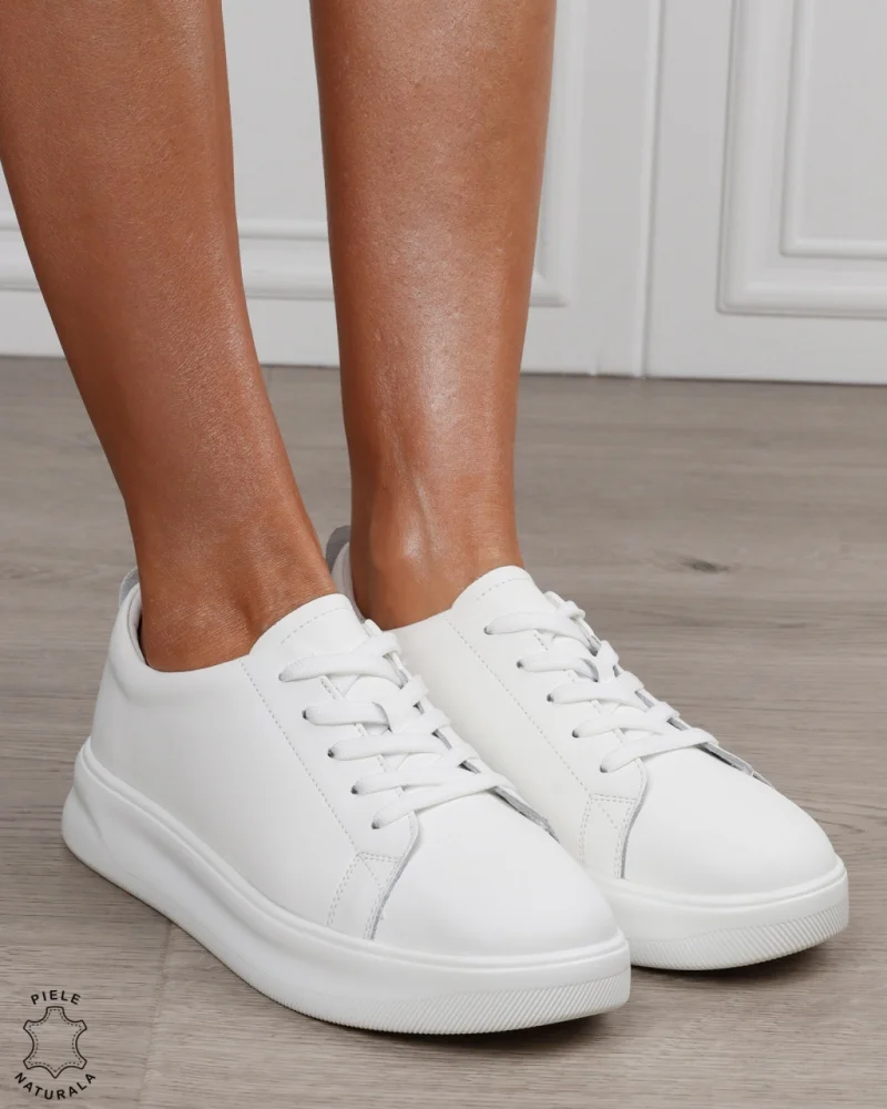 Pantofi sport damă din piele naturală cu design clasic CRL1866 ALB