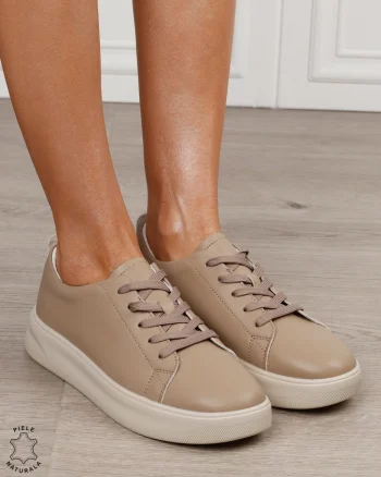 Pantofi sport damă din piele naturală cu design clasic CRL1866 KHAKI