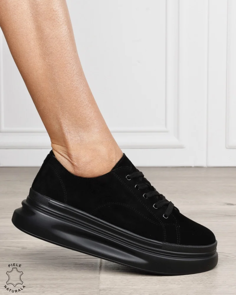 Pantofi sport damă din piele naturală Intoarsa CRL1865 NEGRU