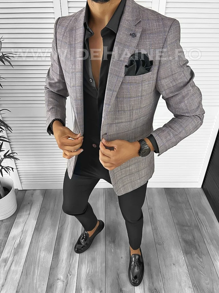 Sacou barbati slim fit in carouri B8284 P18-2.1