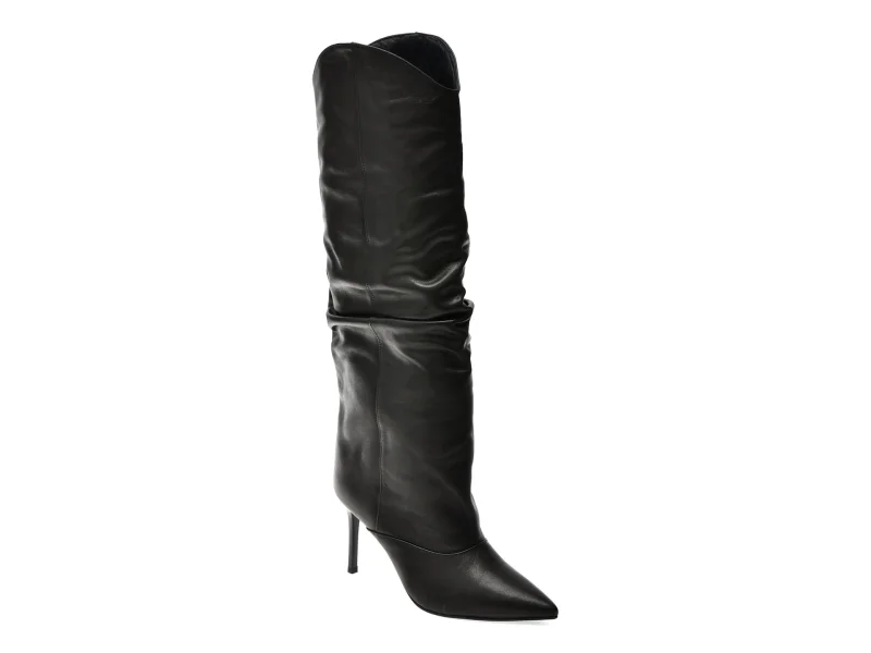 Cizme elegante EPICA negre, H676, din piele naturala