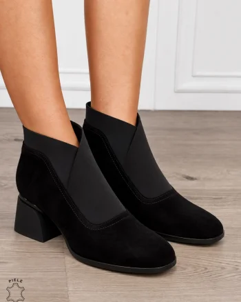 Botine DAMA din PIELE NATURALA INTOASRA CU TOC GROS MIC CRL1853 NEGRU