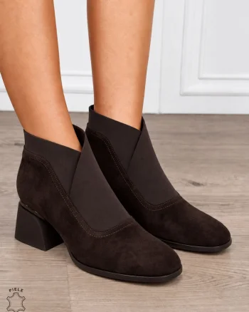 Botine DAMA din PIELE NATURALA INTOASRA CU TOC GROS MIC CRL1853 CAFENIU