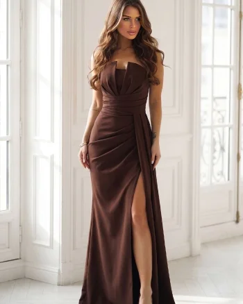 Rochie lunga mulata maro ciocolata cu glitter Luxurious