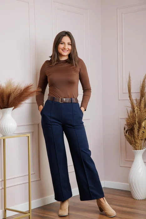 Pantaloni dama bleumarin cu talie inalta si curea Rita