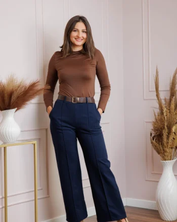 Pantaloni dama bleumarin cu talie inalta si curea Rita