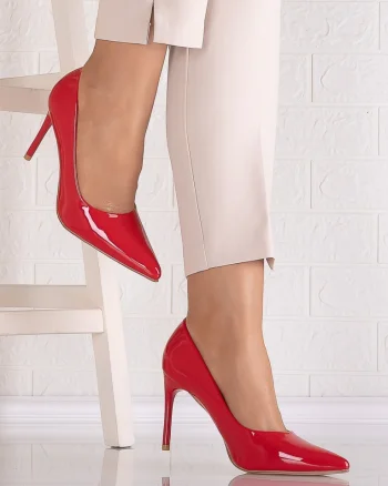 Pantofi dama Rosii din Piele Ecologica Lacuita Eliza