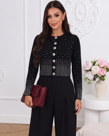 Cardigan elegant scurt cu strasu...