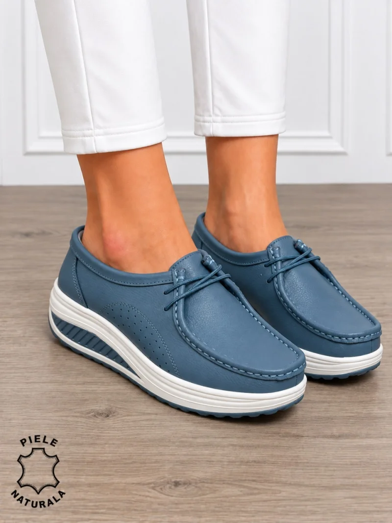 Mocasini dama din Piele Naturala CRL1219 ALBASTRU