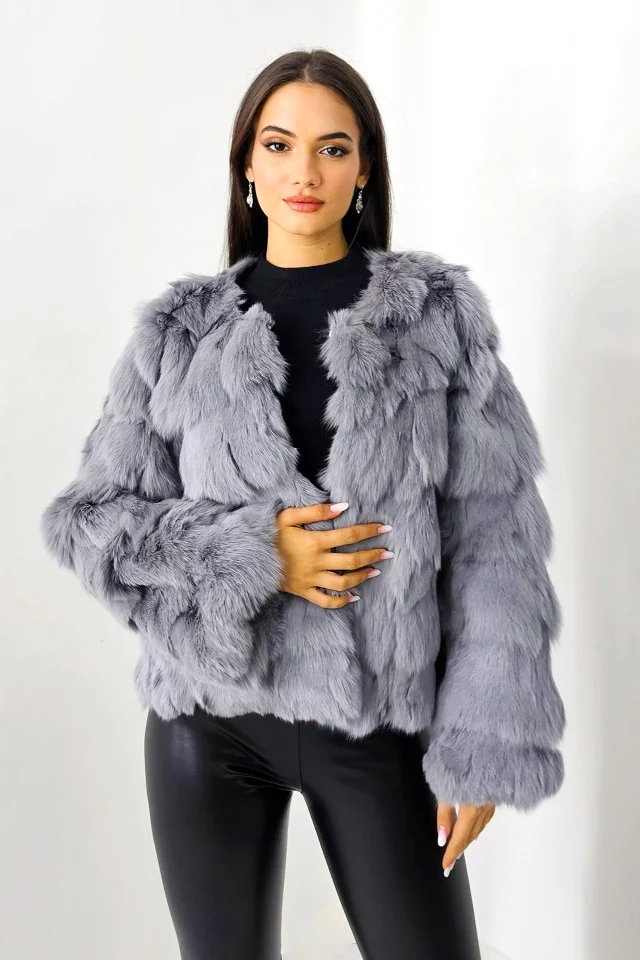 Blana naturala de vulpe Sidonia, cu prindere pe interior, Gri, Marime S/M/L