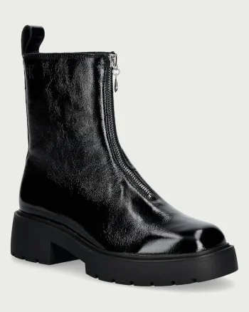 Calvin Klein  botine cu toc pentru femei din piele CHUNKY ZIP BOOT SHINY LTH