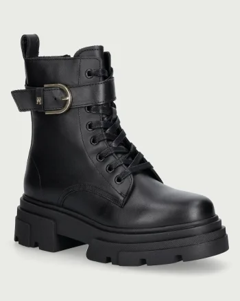 Tommy Hilfiger  bocanci pentru femei din piele LEATHER TH BUCKLED LACE-UP BOOT