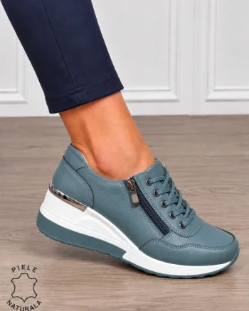Pantofi Casual dama din Piele Naturala CRL0068 ALBASTRU