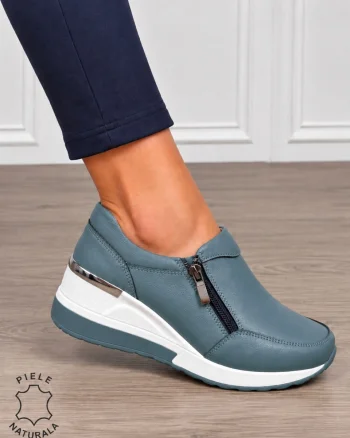 Pantofi Casual Dama Piele Naturala CRL0072 ALBASTRU