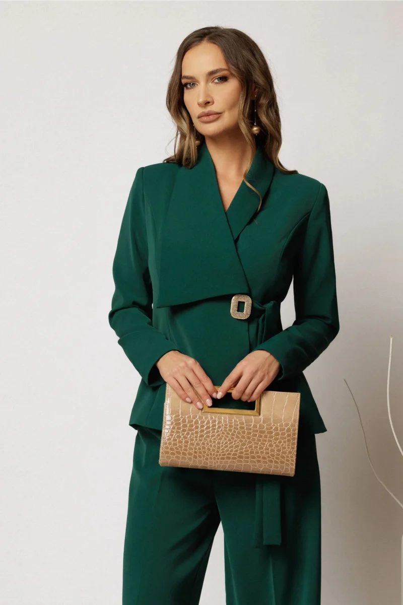 Sacou Alexia verde cu croi cambrat si catarama eleganta