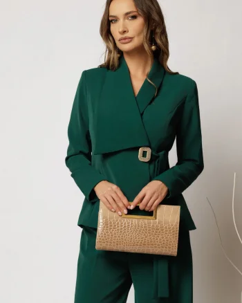 Sacou Alexia verde cu croi cambrat si catarama eleganta