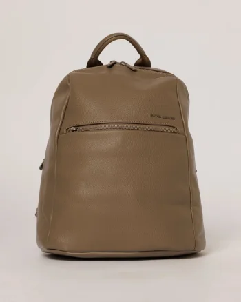 Rucsac casual gri cu buzunar frontal si aspect rafinat