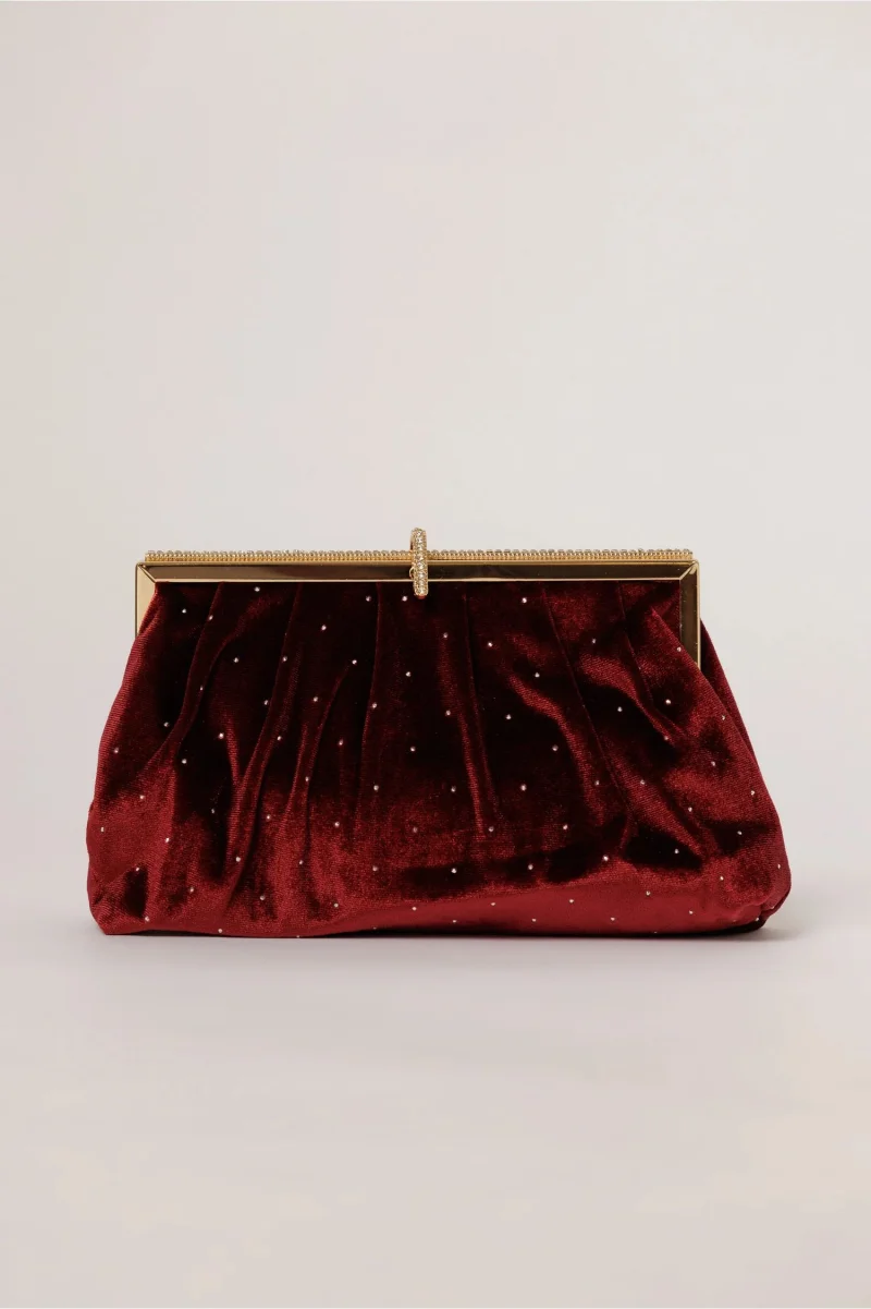 Clutch plic bordo catifelat decorat cu pietre stralucitoare