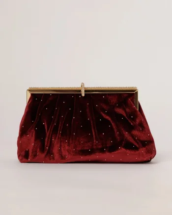 Clutch plic bordo catifelat decorat cu pietre stralucitoare