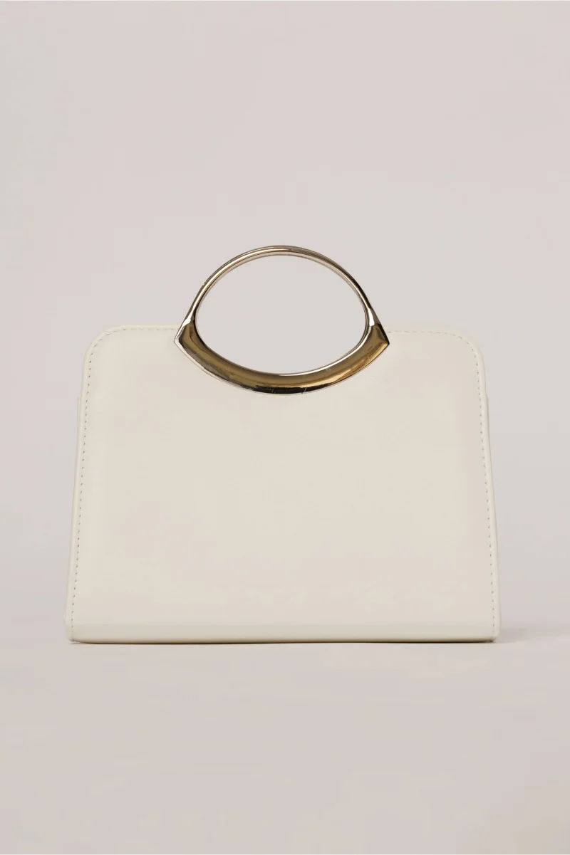 Clutch elegant alb din piele ecologica cu design modern
