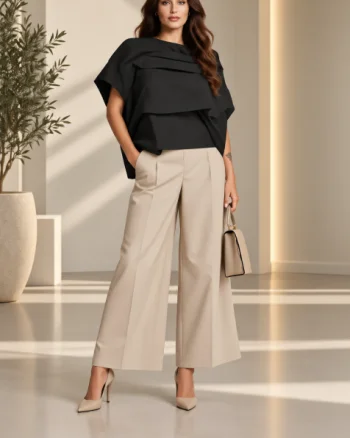 Bluza neagra asimetrica statement cu volum arhitectural ,   Design modern
