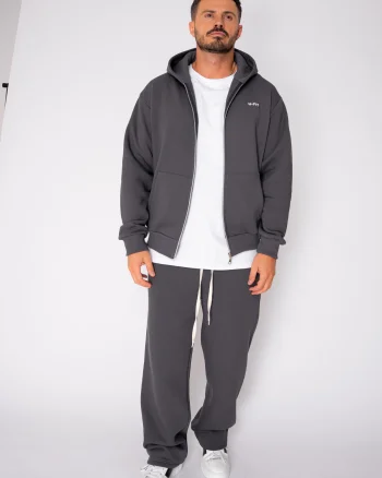Set Winter CozyWide hanorac cu fermoar si pantalon drept Grey Anthracite
