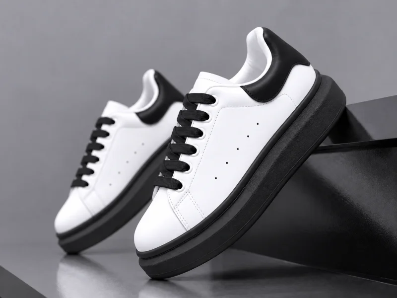 Adidasi barbati casual albi cu sireturi negre 6607