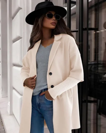 Palton de dama Under Cover, maneca cu panou suprapus si tricot, Crem, Marime S/M