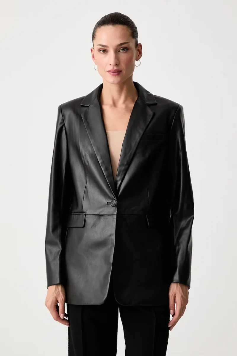 DKNY  sacou cu un singur rând de nasturi pentru femei din imitație de piele