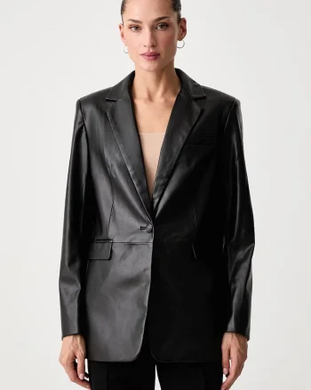 DKNY  sacou cu un singur rând de nasturi pentru femei din imitație de piele