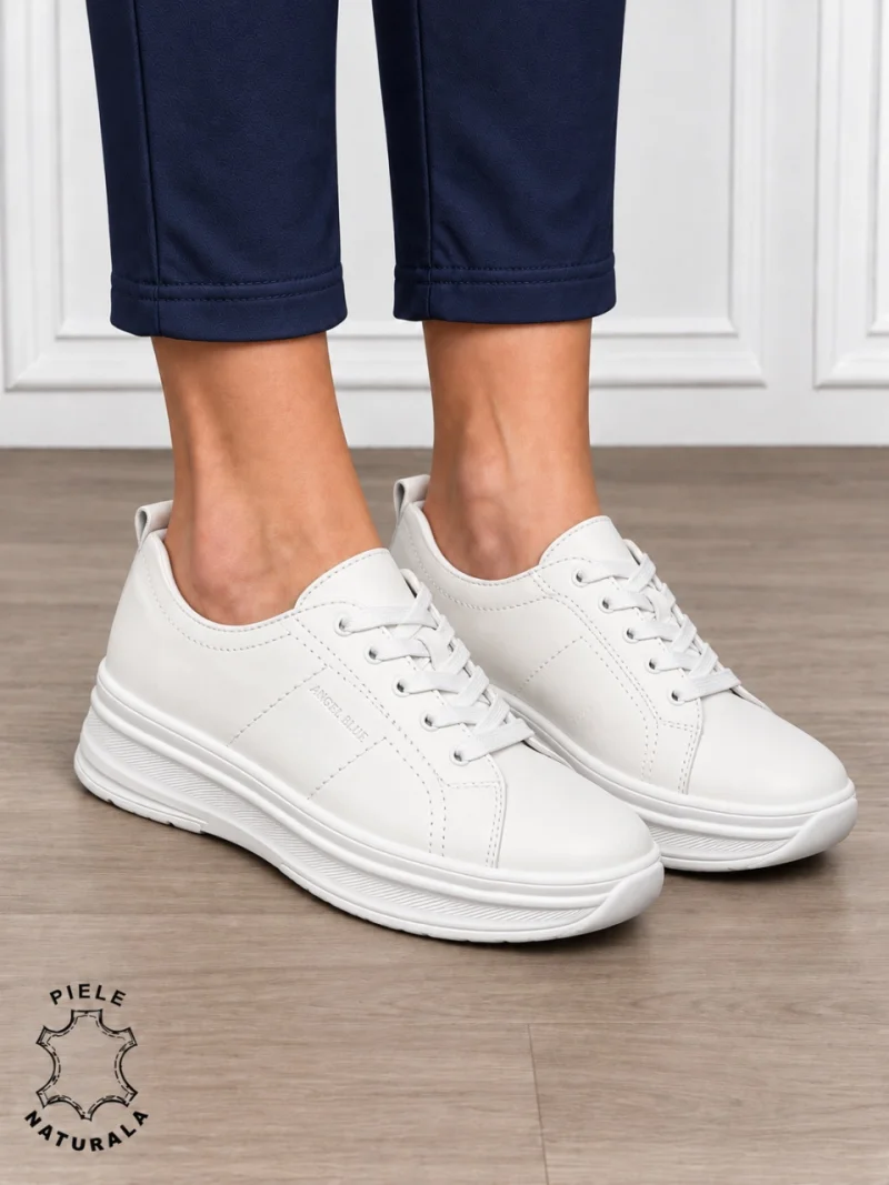 Pantofi sport damă din piele naturală cu design casual și talpă confortabilă CRL1893 ALB