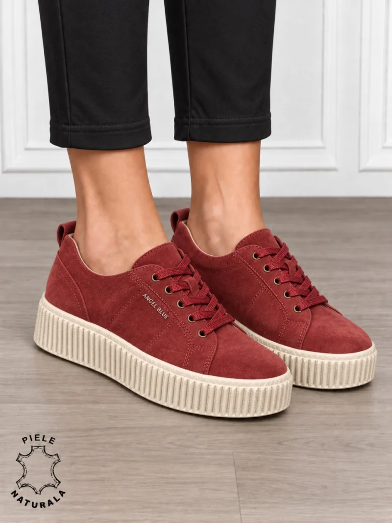 Pantofi sport damă din piele naturală intoarsa stil clasic CRL1868 BORDO