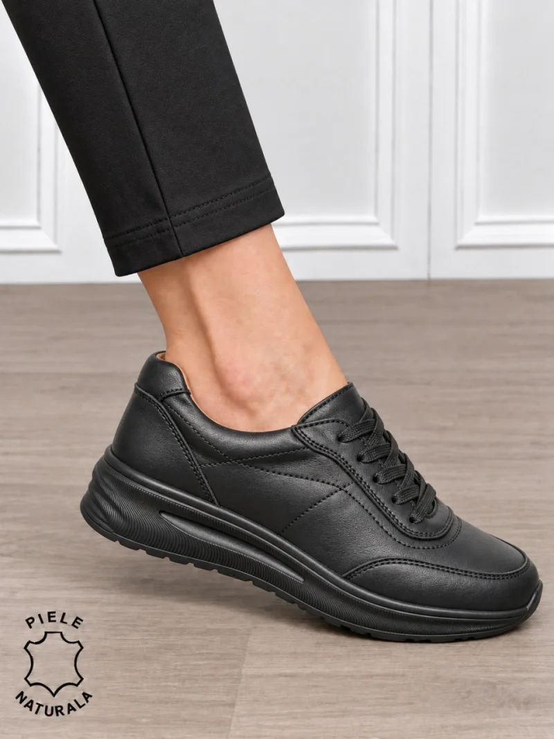 Pantofi casual damă din piele naturală pentru confort zilnic CRL1899 NEGRU