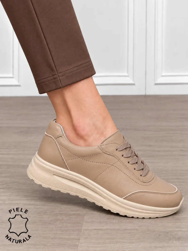 Pantofi casual damă din piele naturală pentru confort zilnic CRL1899 KHAKI