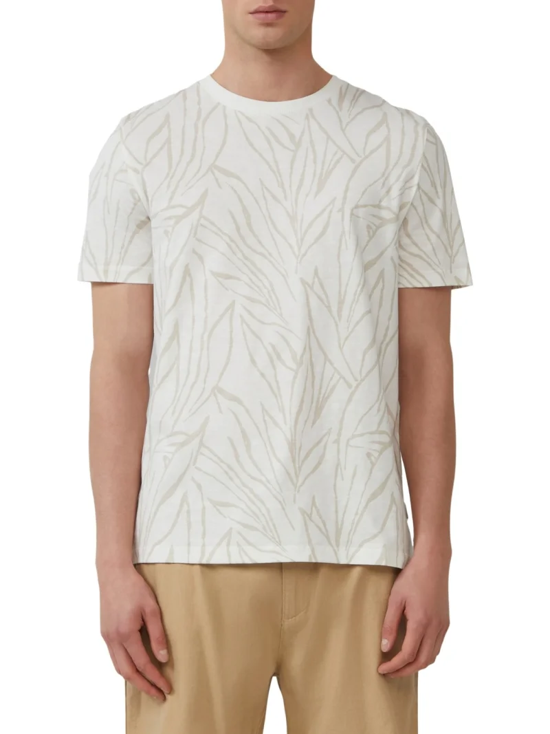 s.Oliver Tricou barbati, cu un model abstract, decolteu la baza gatului, Regular fit, Crem (SELECTATI MARIMEA: XL)