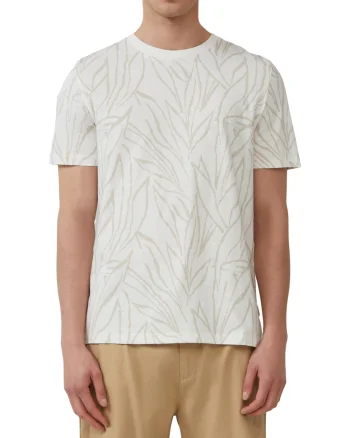 s.Oliver Tricou barbati, cu un model abstract, decolteu la baza gatului, Regular fit, Crem (SELECTATI MARIMEA: XL)