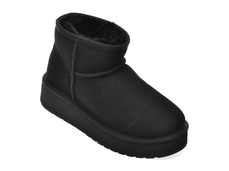 Ghete EMU negre, STINGER MICRO FLATFORM, din piele intoarsa