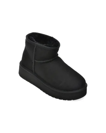 Ghete EMU negre, STINGER MICRO FLATFORM, din piele intoarsa
