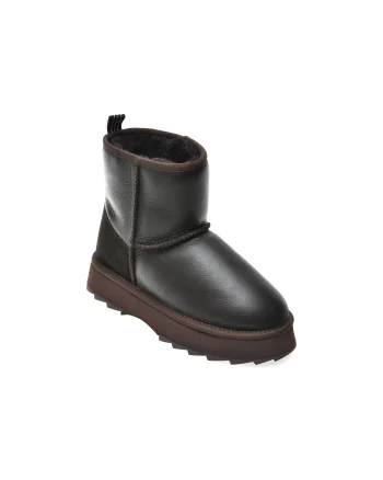 Ghete EMU maro, SHARKY MINI TOWN FLATFORM, din piele naturala