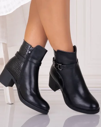 Botine Dama Imblanite Negre din Piele Ecologica Lovetta