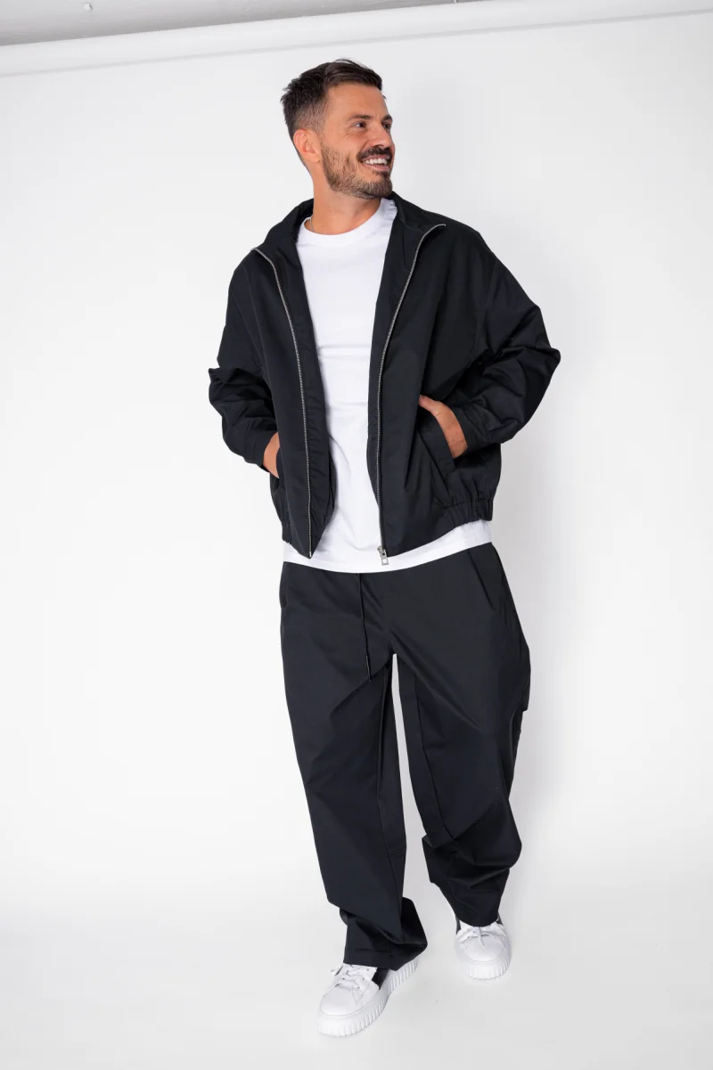 Set Jacheta cu fermoar si pantaloni din fas gros Black