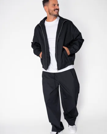 Set Jacheta cu fermoar si pantaloni din fas gros Black