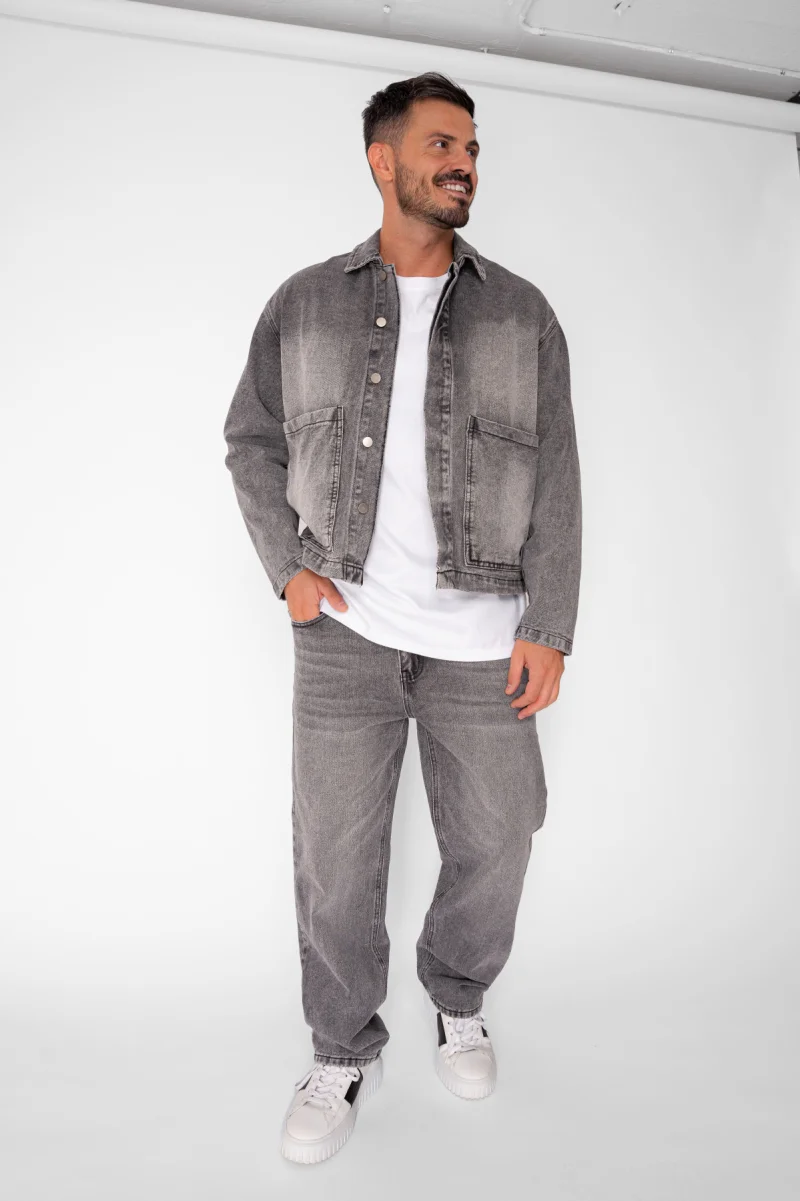 Set Camasa cu nasturi si pantaloni din denim Grey
